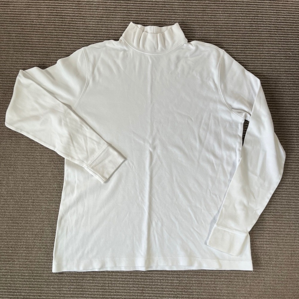 Lands End Womens White Relaxed Fit Mock Neck Long Sleeve Cotton Top Small 6-8